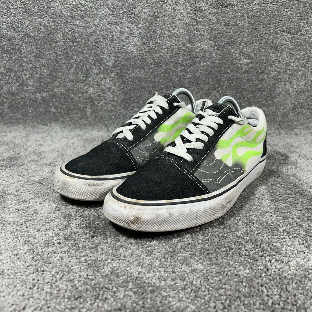 Vans Old Skool Flames Mens Size 9.5 Black White Green Athletic Skate Shoes Used - Picture 5 of 12